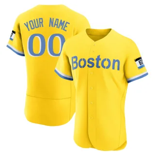 Men's Authentic Gold/Light Custom Boston Red Sox Blue 2021 City Connect Jersey
