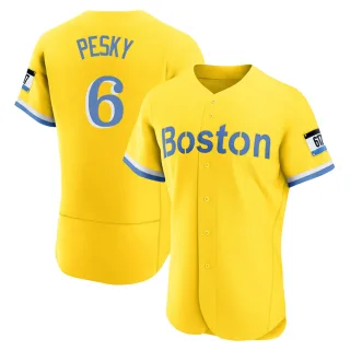 Men's Authentic Gold/Light Johnny Pesky Boston Red Sox Blue 2021 City Connect Jersey