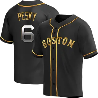 Men's Replica Black Golden Johnny Pesky Boston Red Sox Alternate Jersey