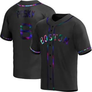 Men's Replica Black Holographic Johnny Pesky Boston Red Sox Alternate Jersey