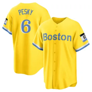 Men's Replica Gold/Light Johnny Pesky Boston Red Sox Blue 2021 City Connect Player Jersey
