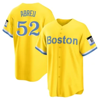 Men's Replica Gold/Light Wilyer Abreu Boston Red Sox Blue 2021 City Connect Player Jersey