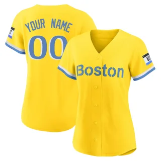 Women's Authentic Gold/Light Custom Boston Red Sox Blue 2021 City Connect Player Jersey