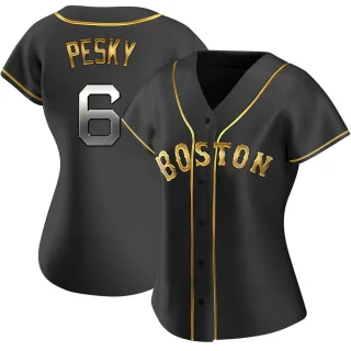 Women's Replica Black Golden Johnny Pesky Boston Red Sox Alternate Jersey