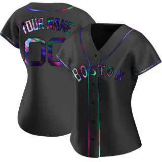 Women's Replica Black Holographic Custom Boston Red Sox Alternate Jersey